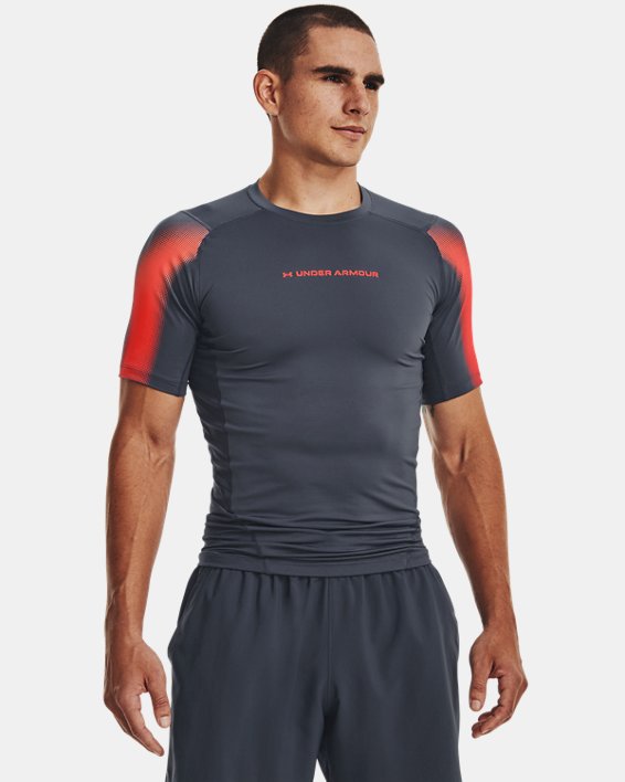 Men's HeatGear® Short Sleeve, Gray, pdpMainDesktop image number 0
